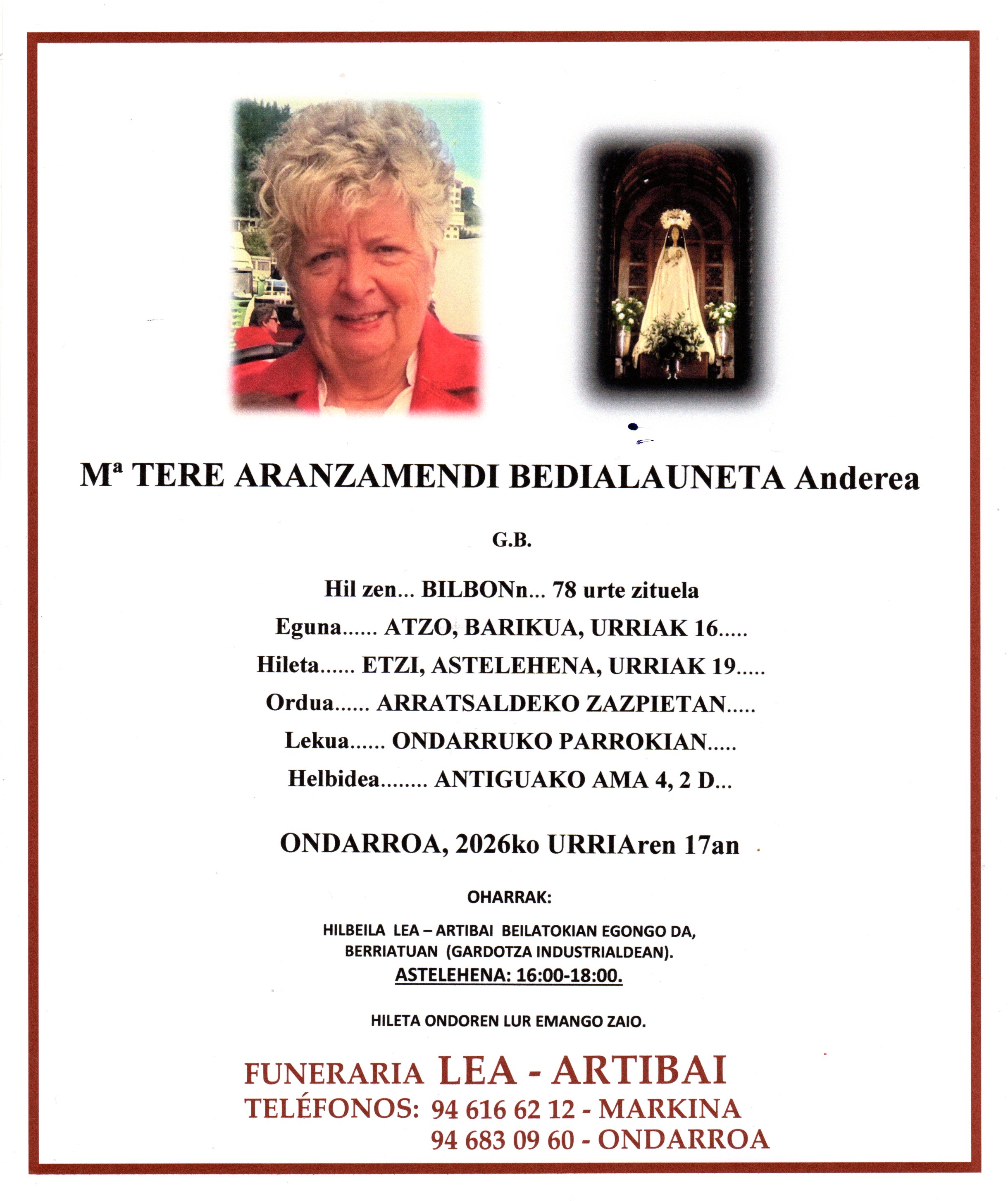 M&ordf; Tere Aranzamendi Bedialauneta
