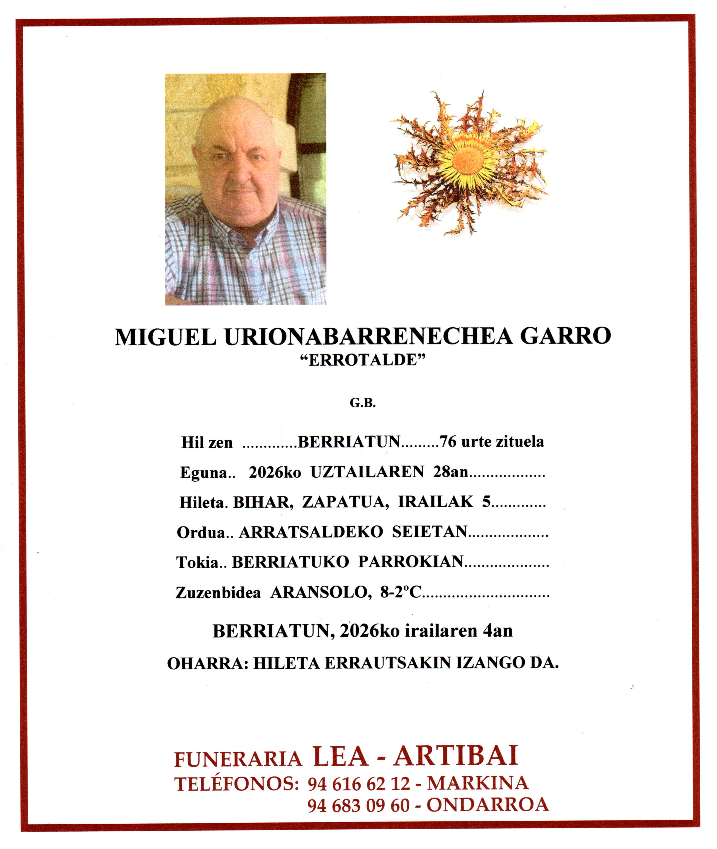 Miguel Urionabarrenechea Garro